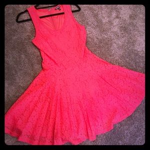Express Coral Lace Fit and Flair Dress